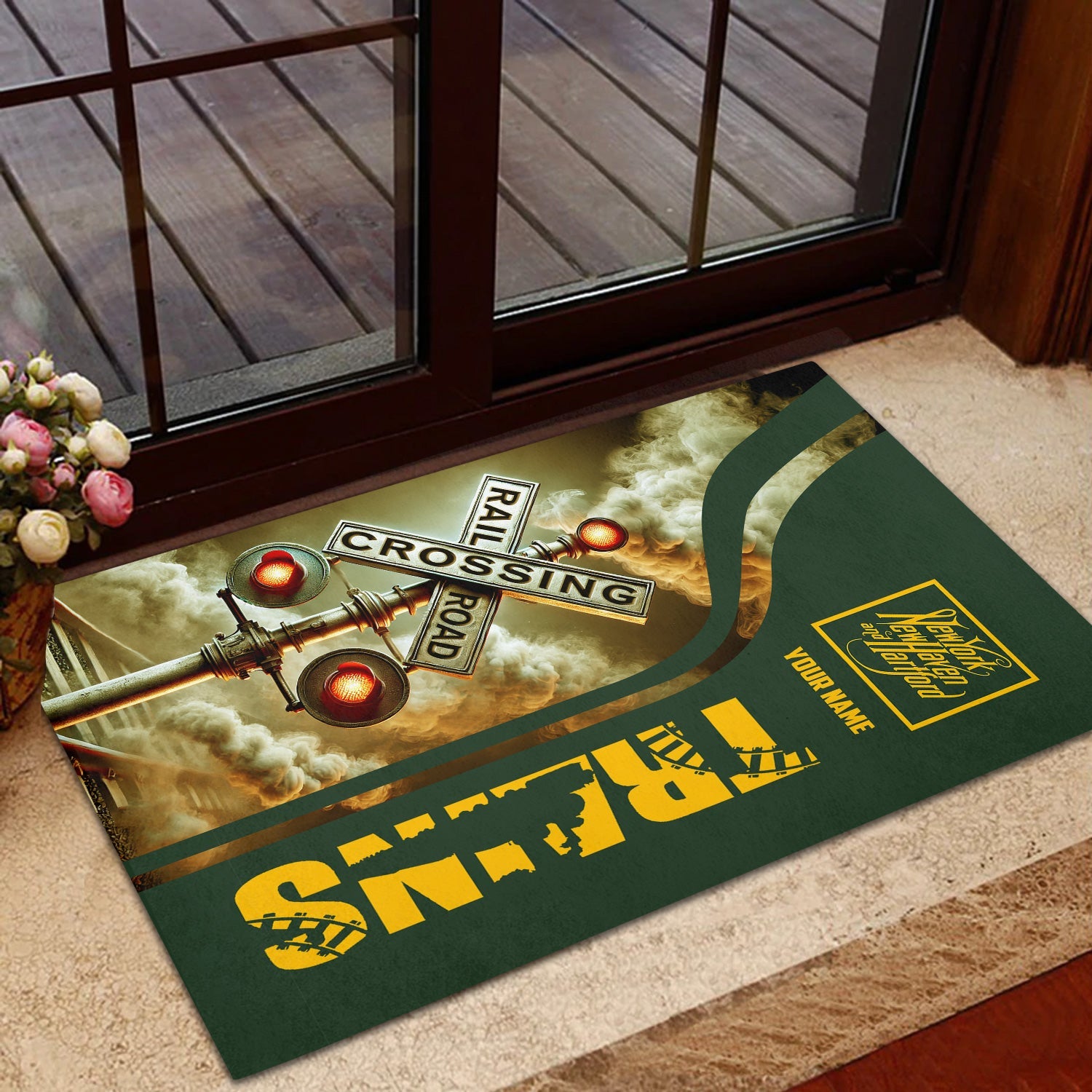Railspirit Personalized New York, New Haven and Hartford Railroad Doormat Railroad Crossing Sign New Haven Railroad Mat All Over Print