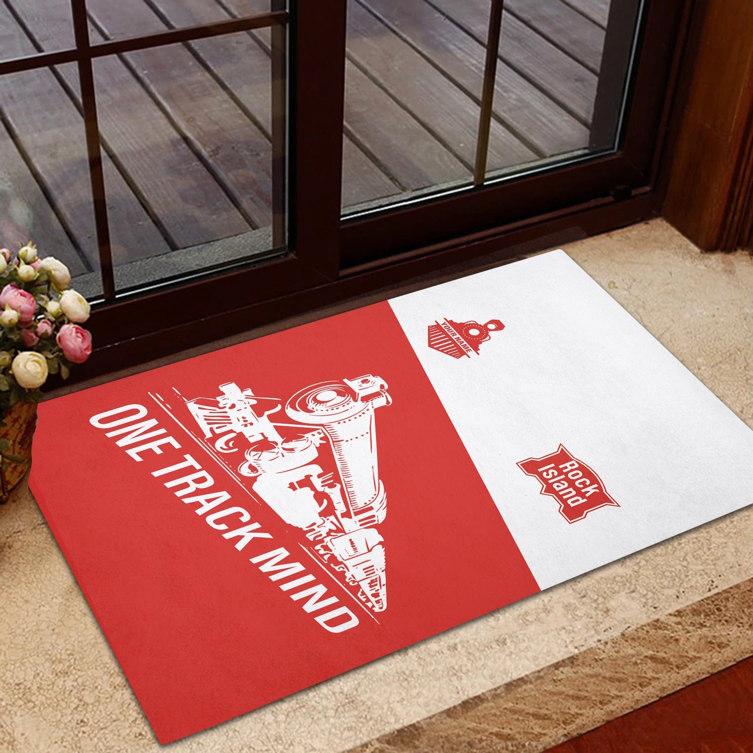 Railspirit Personalized Chicago, Rock Island and Pacific Railroad Doormat One Track Mind Rock Island Railroad Mat Gift Idea For Train Lover