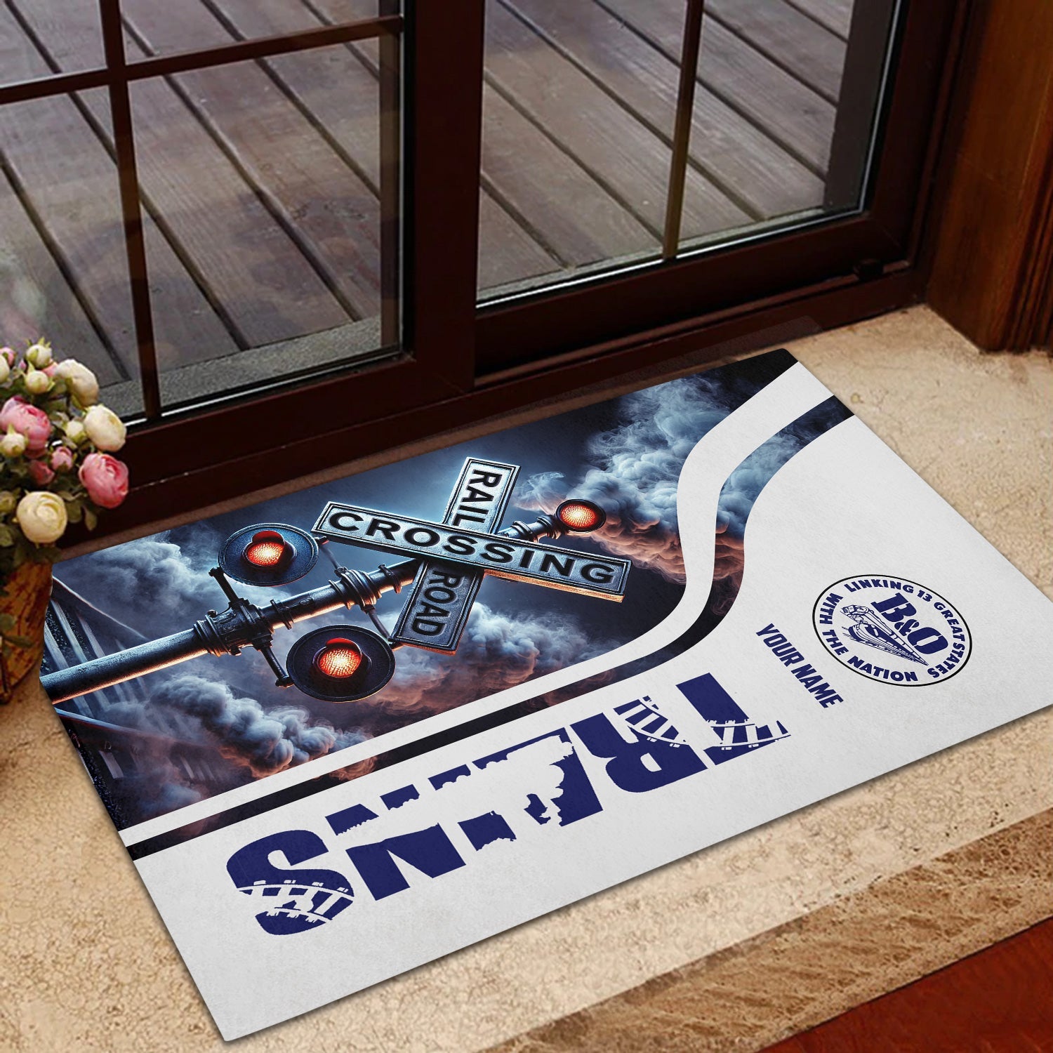 Railspirit Personalized B&O Great States Railroad Doormat Railroad Crossing Sign Mat All Over Print