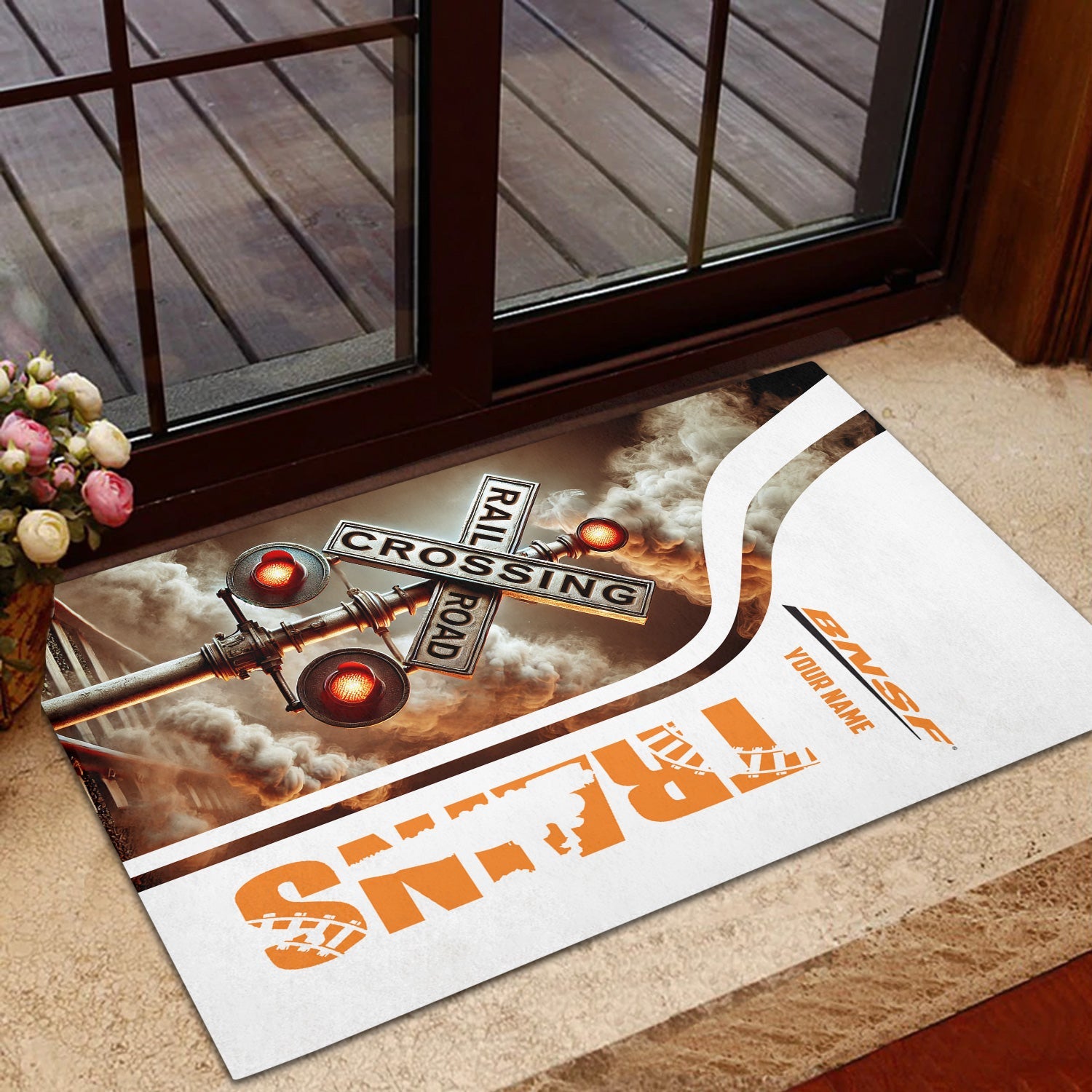 Railspirit Personalized BNSF Railway Doormat Railroad Crossing Sign Mat All Over Print