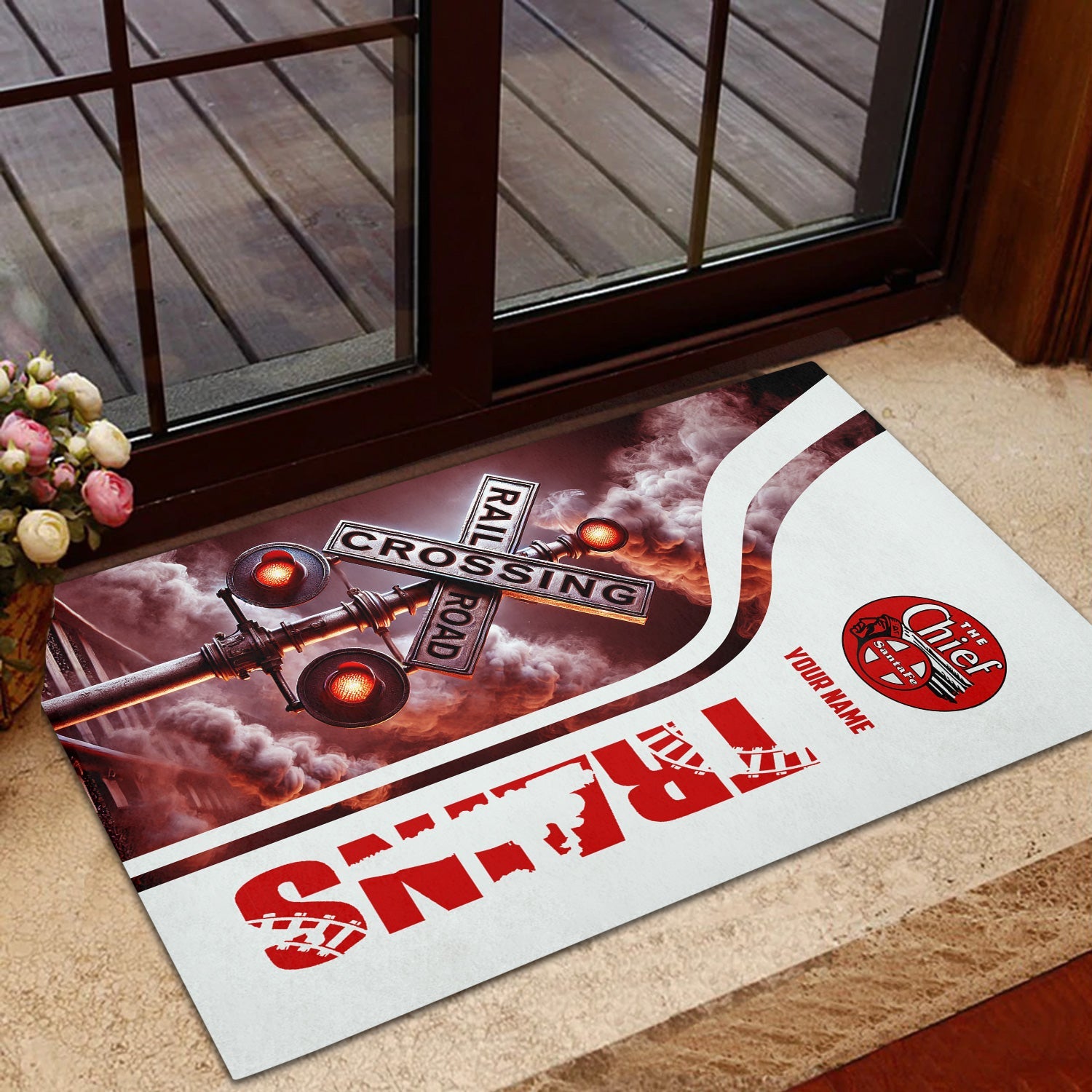 Railspirit Personalized The Chief Santa Fe Railroad Doormat Railroad Crossing Sign Mat All Over Print