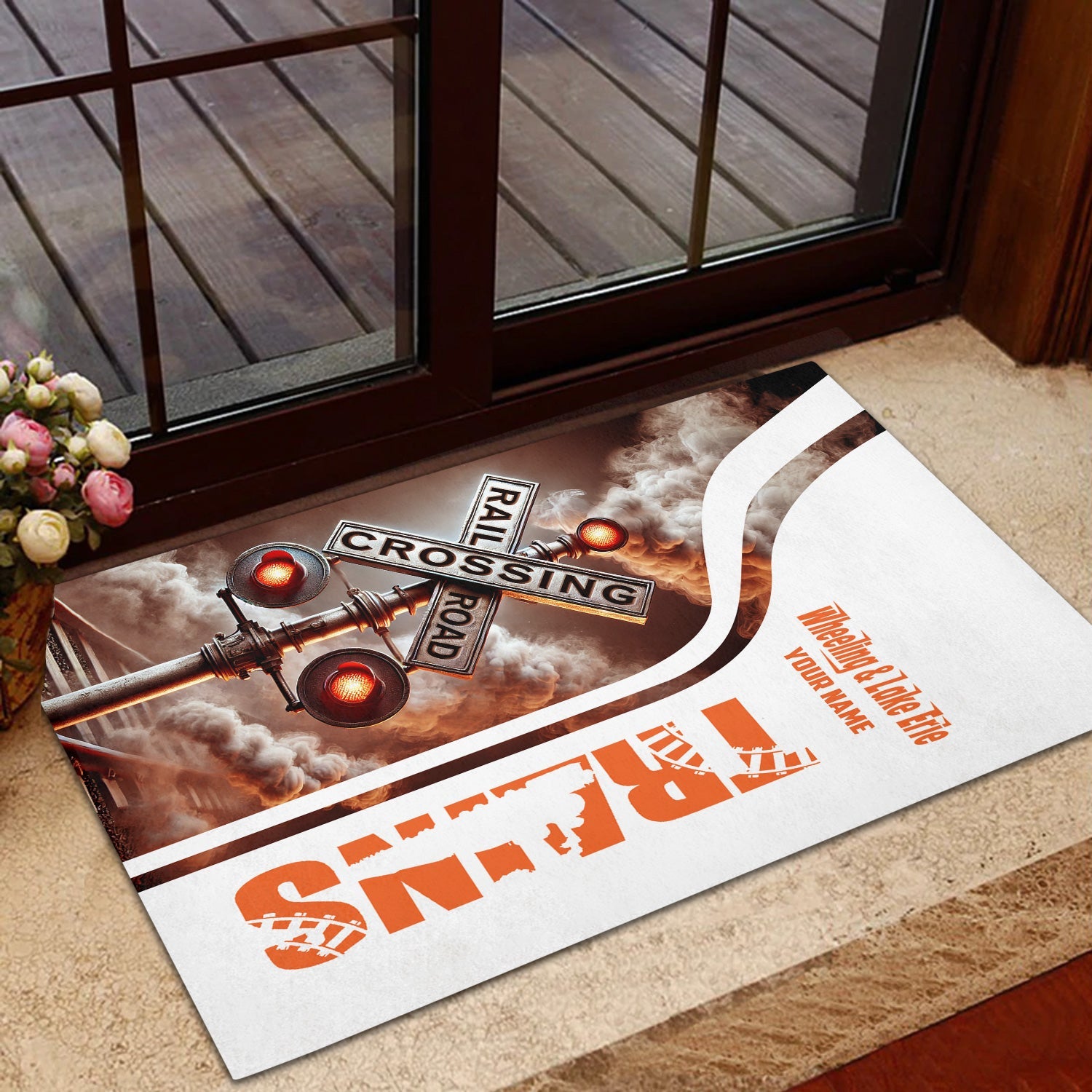 Railspirit Personalized Wheeling And Lake Erie Railroad Doormat Railroad Crossing Sign Mat All Over Print
