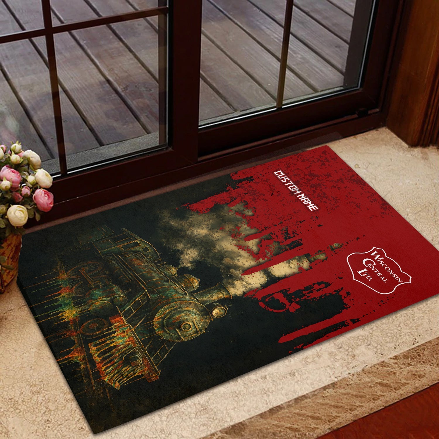 Railspirit Personalized Wisconsin Central Ltd Railroad Doormat Vintage Train Art Style Mat For Locomotive Fans