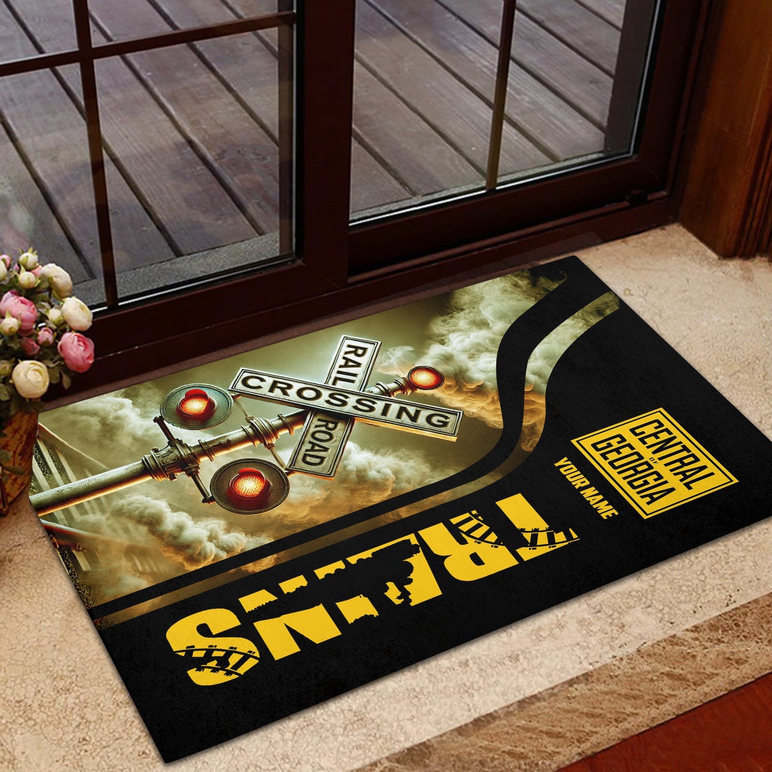 Railspirit Personalized Central of Georgia Railway Doormat Railroad Crossing Sign Mat All Over Print
