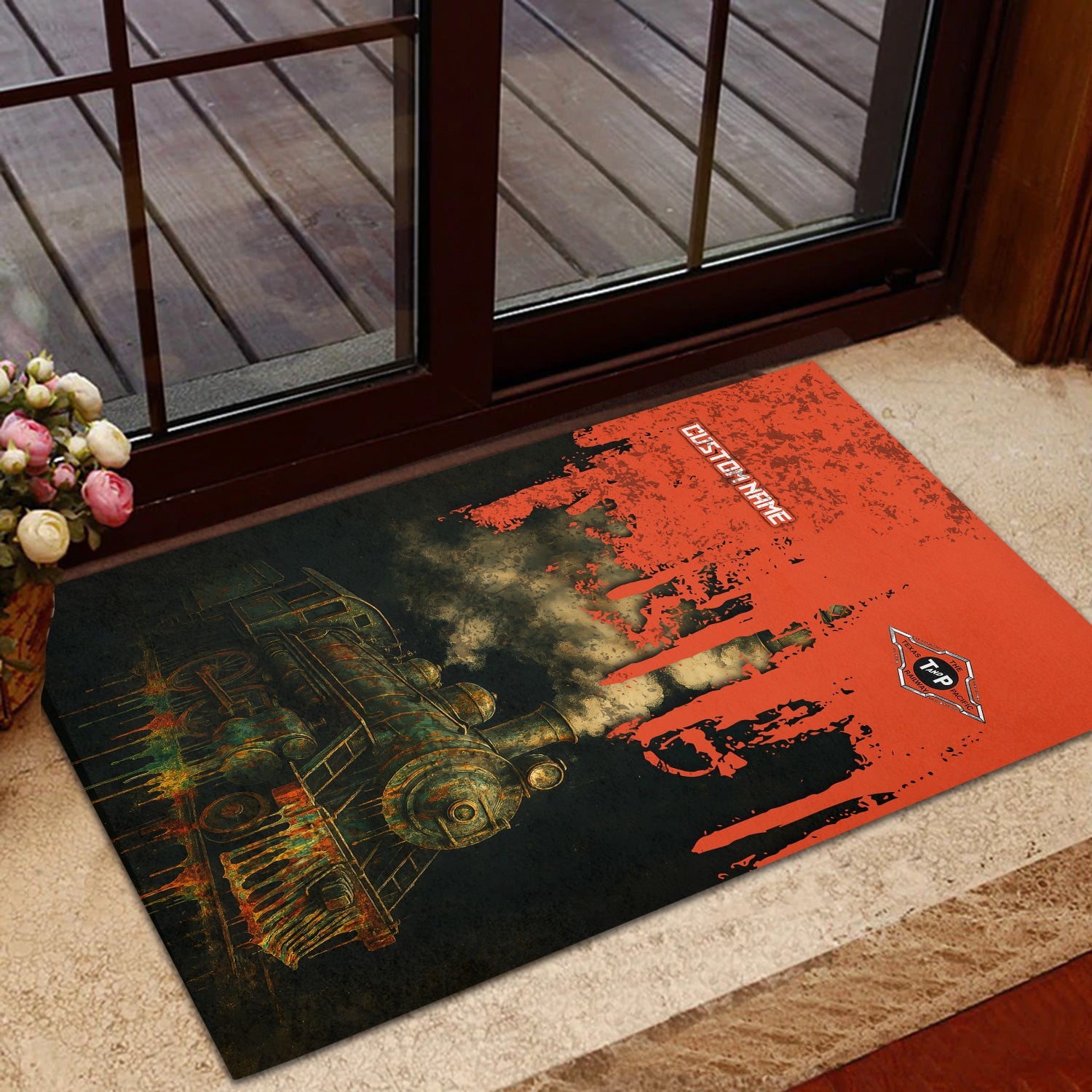 Railspirit Personalized Texas and Pacific Railway Doormat Vintage Train Art Style Mat For Locomotive Fans