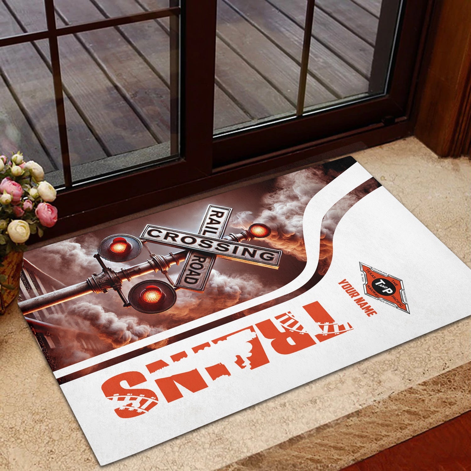 Railspirit Personalized Texas and Pacific Railway Doormat Railroad Crossing Sign Mat All Over Print