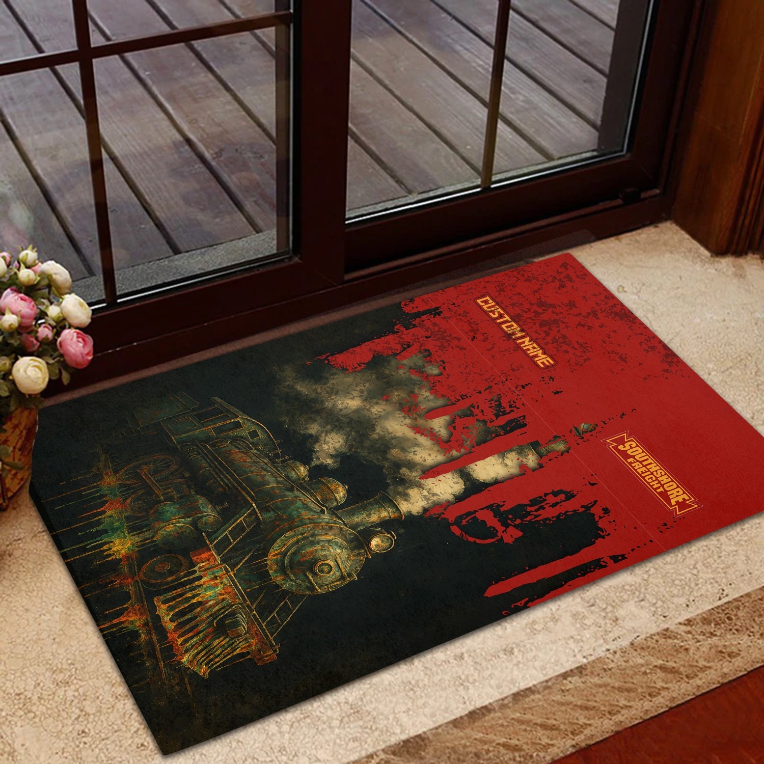 Railspirit Personalized Chicago South Shore and South Bend Railroad Doormat Vintage Train Art Style Mat For Locomotive Fans