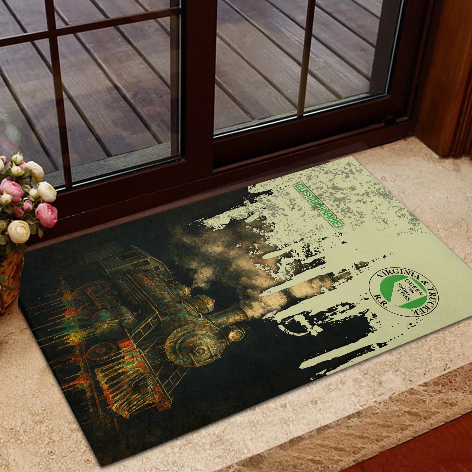 Railspirit Personalized Virginia & Truckee Railroad Doormat Vintage Train Art Style Mat For Locomotive Fans