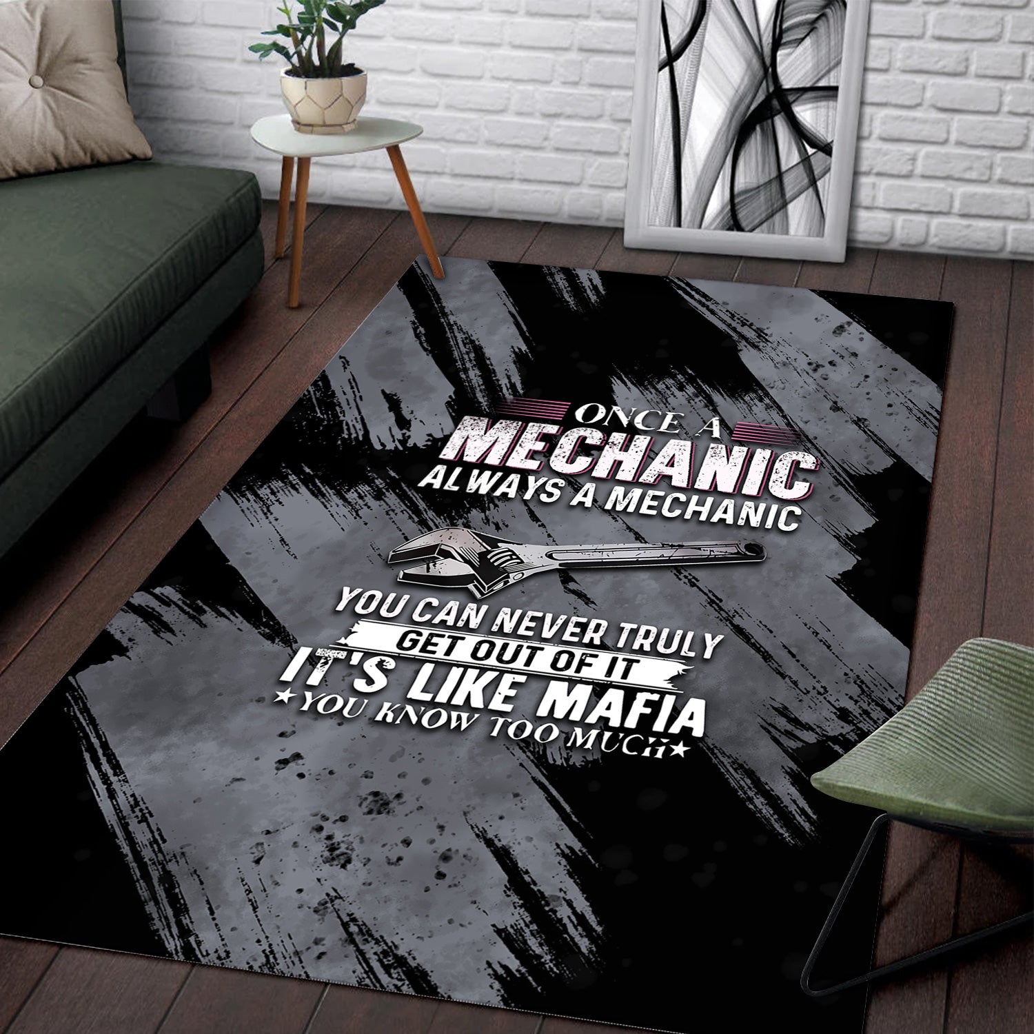 Once A Mechanic Always A Mechanic Area Rug Funny Printed Vintage Mechanic Rug