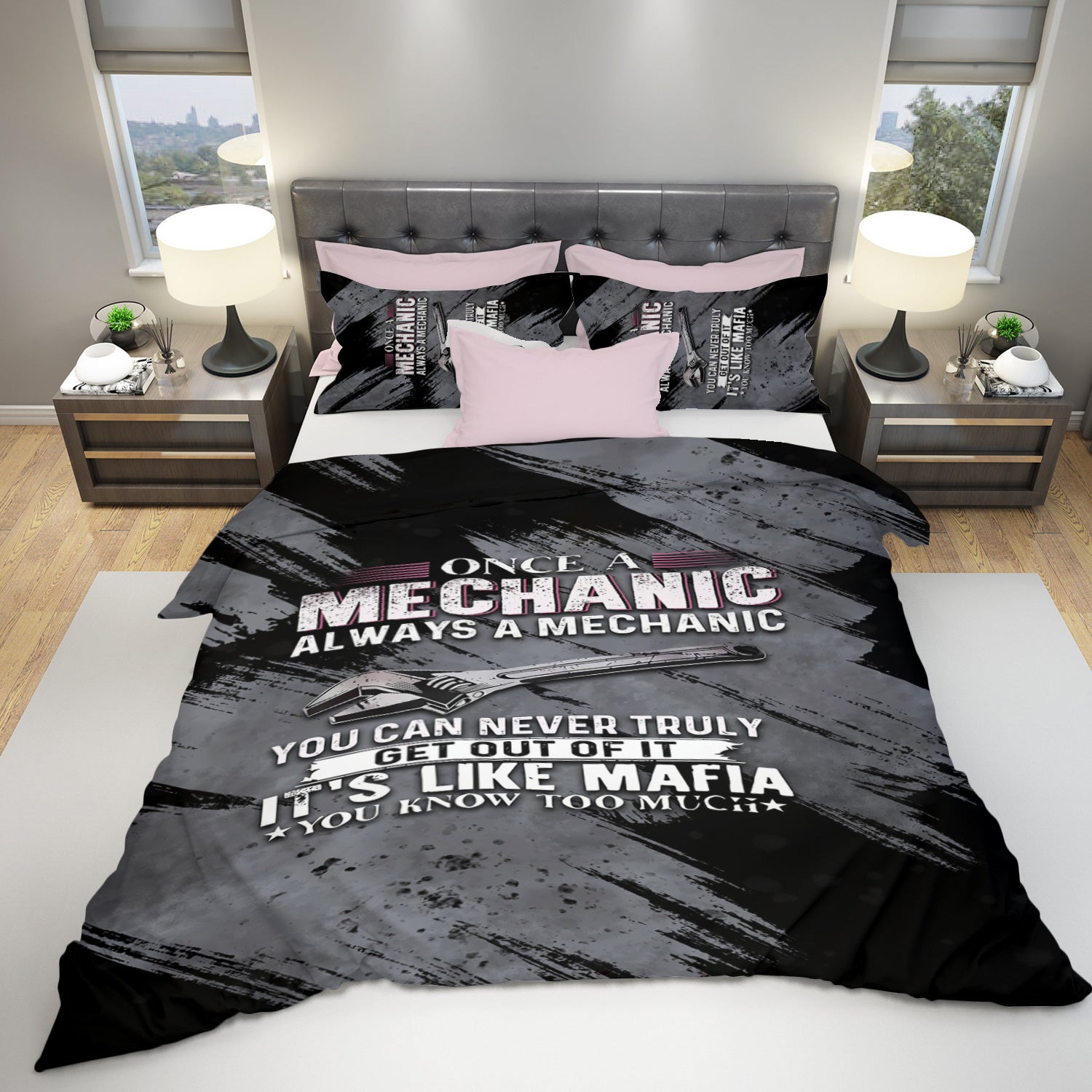 Once A Mechanic Always A Mechanic Bedding Set Funny Printed Vintage Mechanic Bedding Set Home Decor