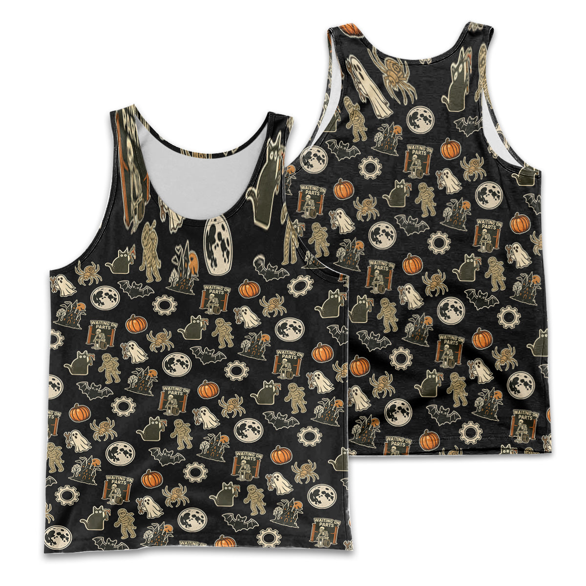 Funny Halloween Mechanic Men Tank Top , Spooky Pumpkin Ghost Mummy Spider Bat Moon Costume Funny Scary Shirt for Mechanic