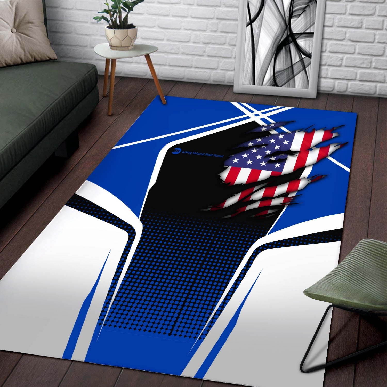 Railspirit Personalized Long Island Railroad Area Rug American Eagle Vintage Train Rug