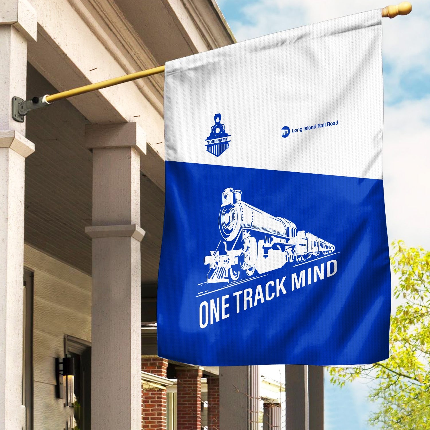 Railspirit Personalized Long Island Railroad Garden Flag One Track Mind Flag Gift Idea For Train Lover