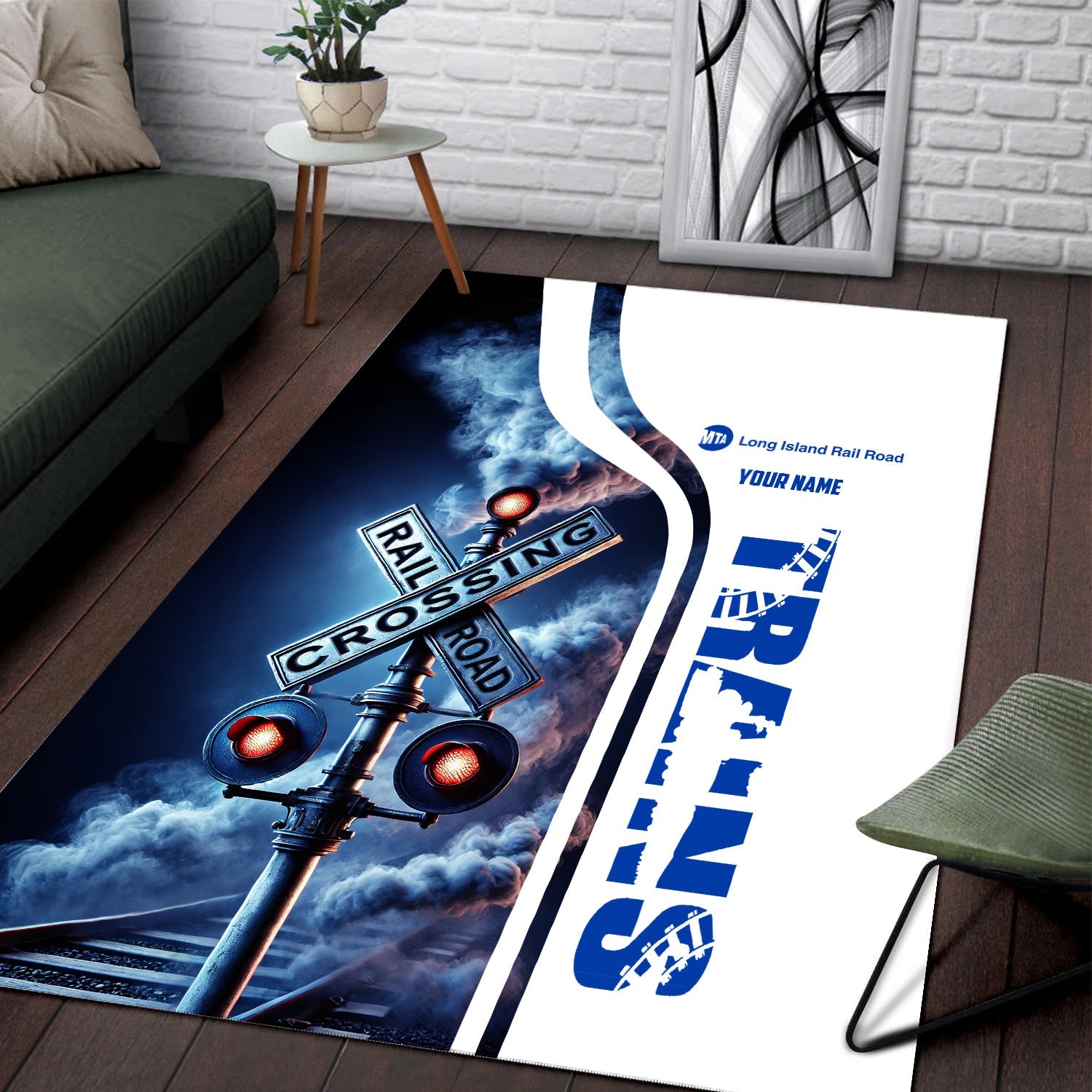 Railspirit Personalized Long Island Railroad Area Rug Railroad Crossing Sign Rug All Over Print
