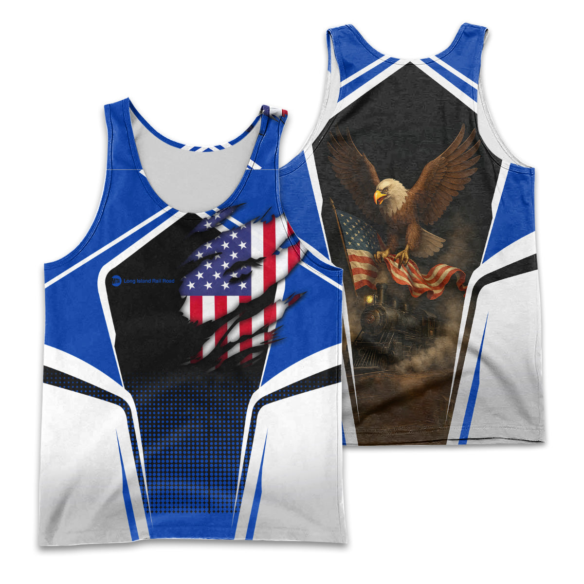 Railspirit Personalized Long Island Railroad Men Tank Top American Eagle Vintage Train Shirt
