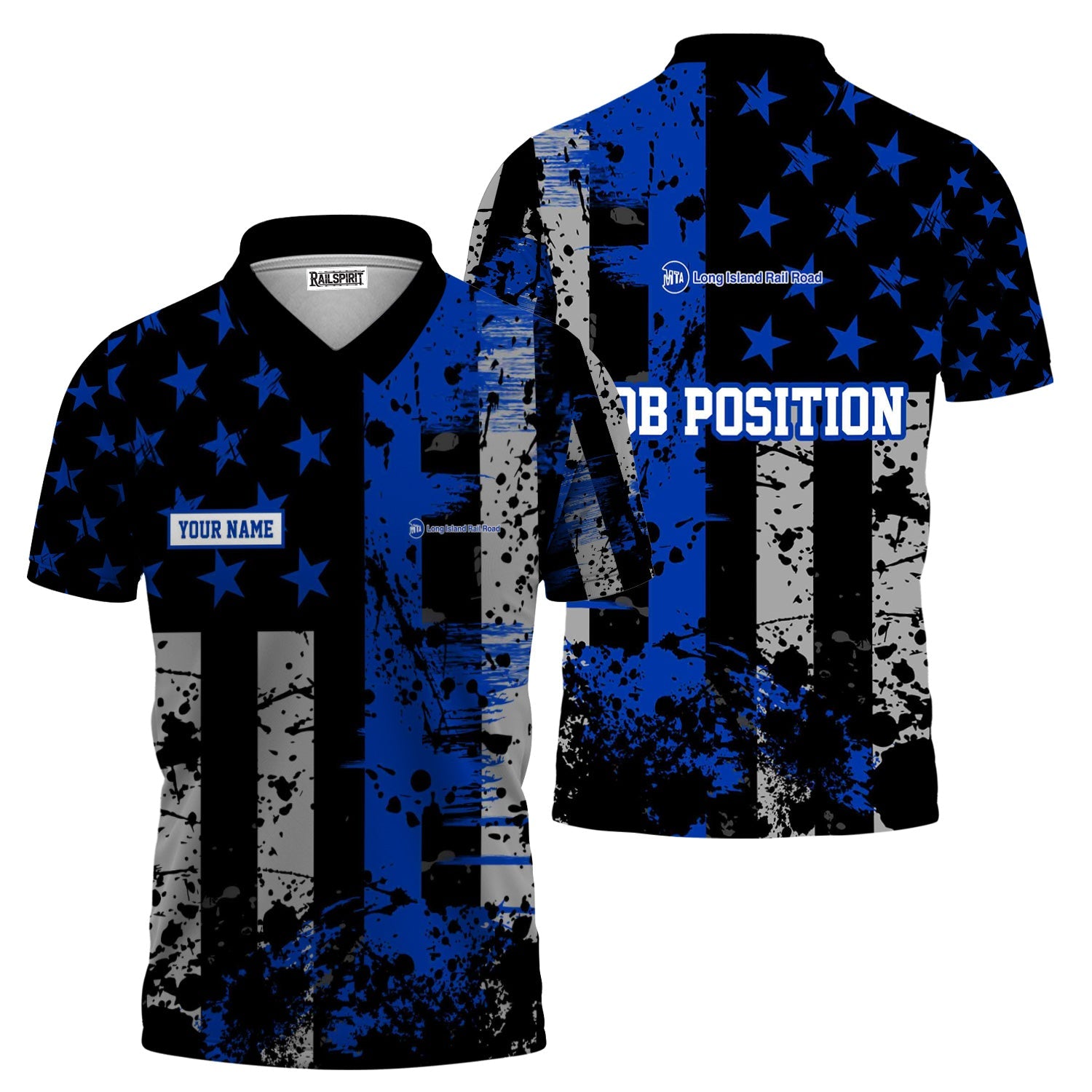 Railspirit Personalized Long Island Railroad Polo Shirt Artistic Paint American Flag Style Train Shirt