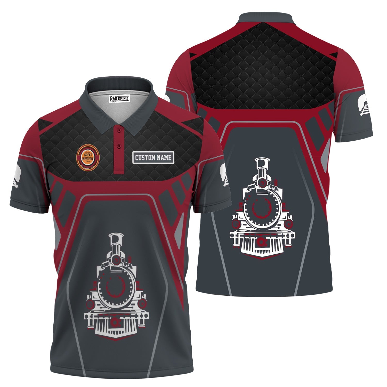 Railspirit Personalized Chicago Great Western Railroad Polo Shirt Steam Locomotive Engine Graphic Train Shirt All Over Print
