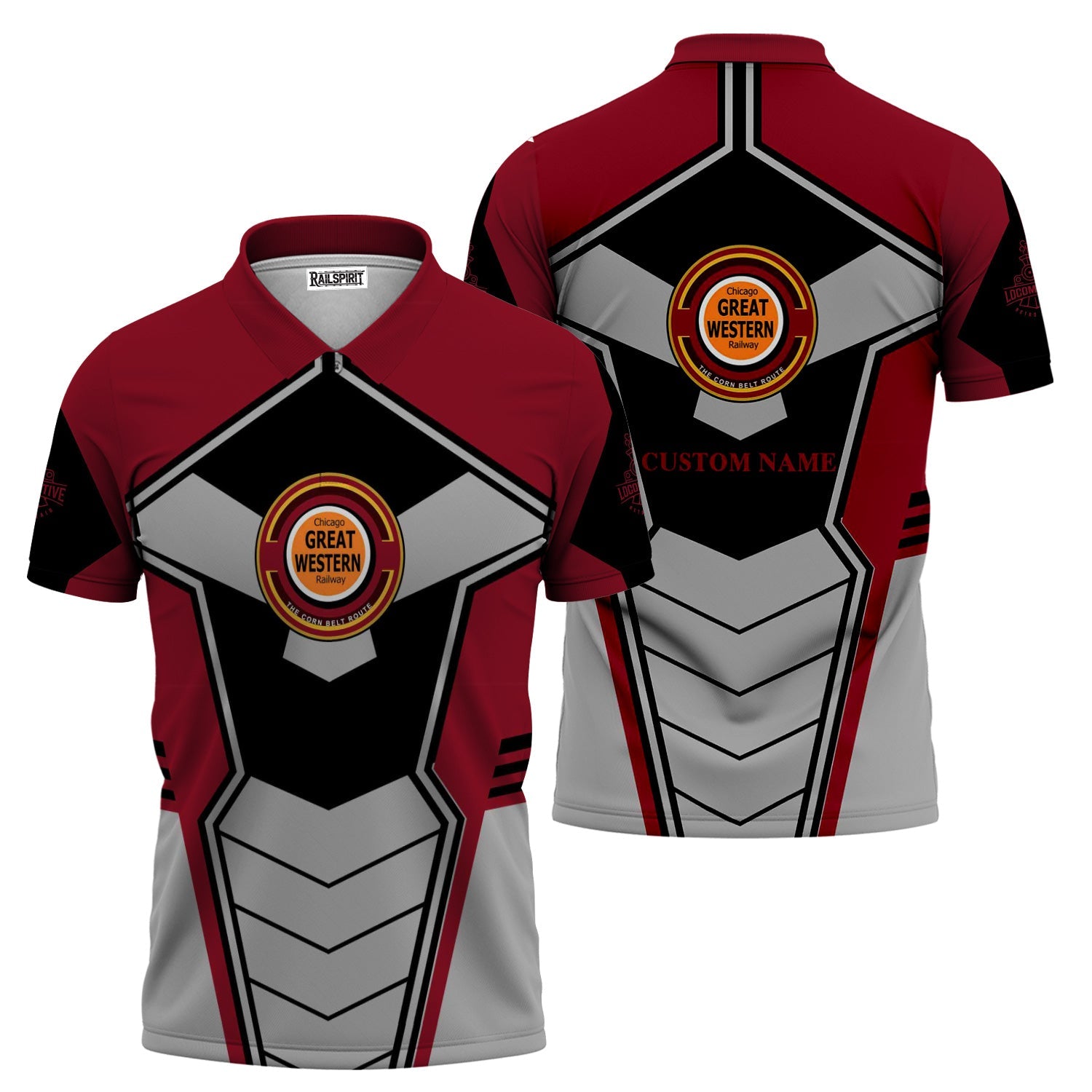 Railspirit Personalized Chicago Great Western Railroad Polo Shirt Engine-Inspired Style Train Shirt for Railroad Fanatic