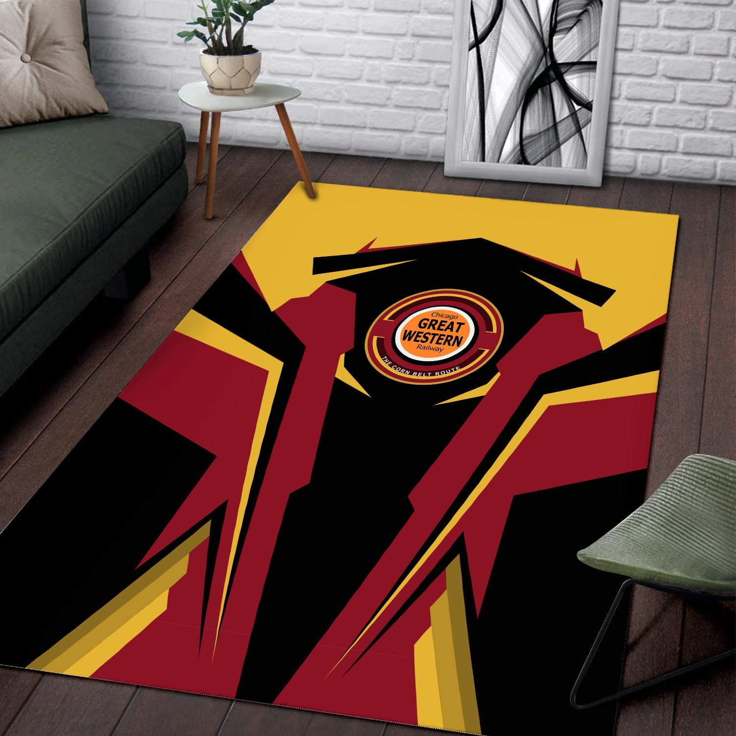 Railspirit Personalized Chicago Great Western Railroad Area Rug Strong Line Style Train Area Rug Gift Idea For Train Lover