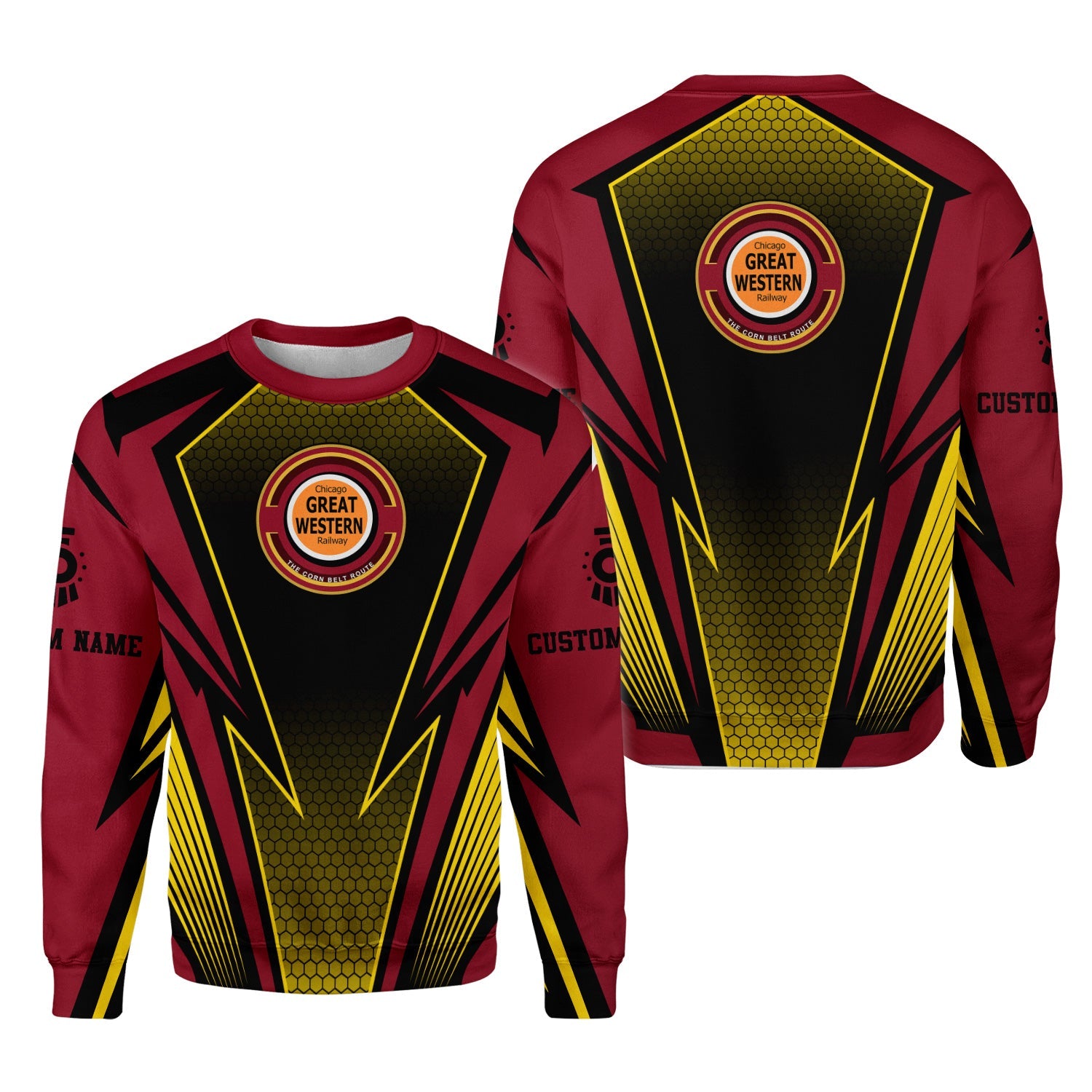 Railspirit Personalized Chicago Great Western Railroad Sweatshirt Lightning Graphic Style Shirt Gift Idea For Train Lover