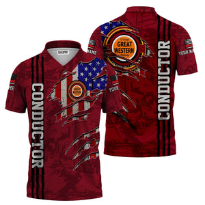 Railspirit Personalized Chicago Great Western Railroad Polo Shirt USA Flag Claw Art with Custom Job Train Shirt