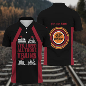 Railspirit Custom Name Chicago Great Western Railroad Polo Shirt Yes I Need All Those Train Printed Shirt