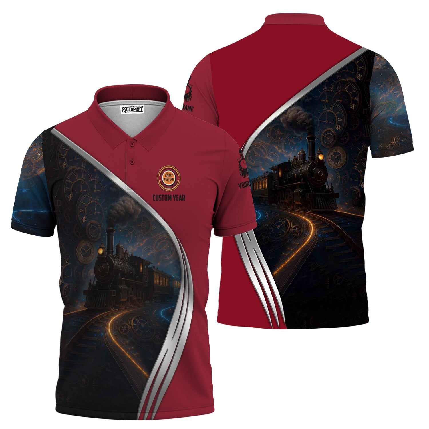Railspirit Personalized Chicago Great Western Railroad Polo Shirt Steampunk Locomotive with Custom Year Train Shirt