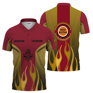 Railspirit Custom Name and Job Title Chicago Great Western Railroad Polo Shirt Flame Graphic Train Shirt