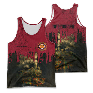Railspirit Personalized Chicago Great Western Railroad Men Tank Top Vintage Train Art Style Shirt For Locomotive Fans