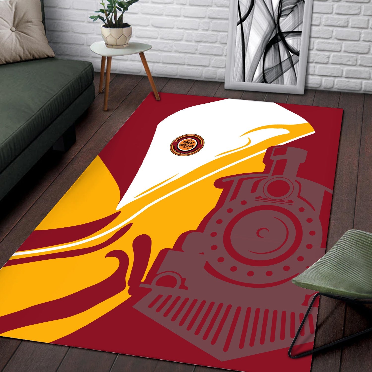 Railspirit Chicago Great Western Railroad Area Rug Flame-Inspired Style Rug Gift Idea For Train Lovers
