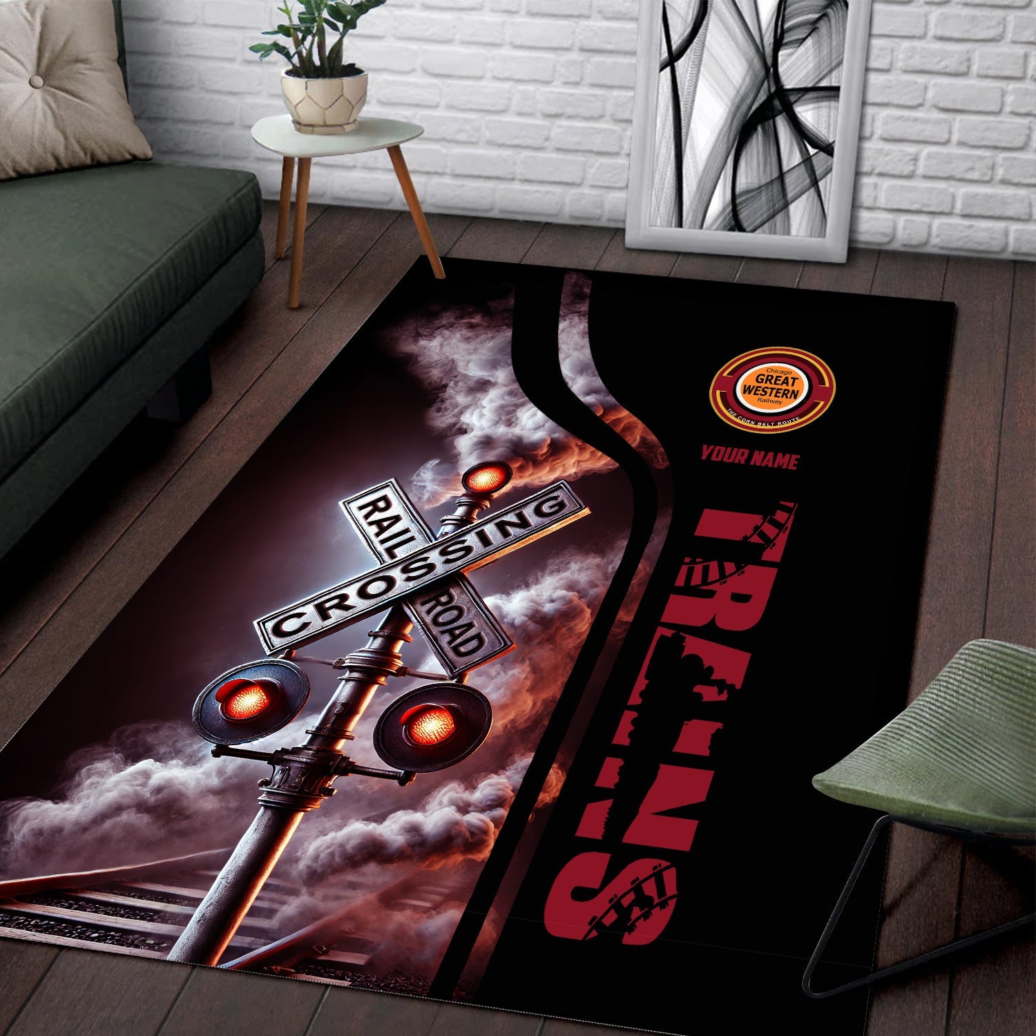 Railspirit Personalized Chicago Great Western Railroad Area Rug Railroad Crossing Sign Rug All Over Print