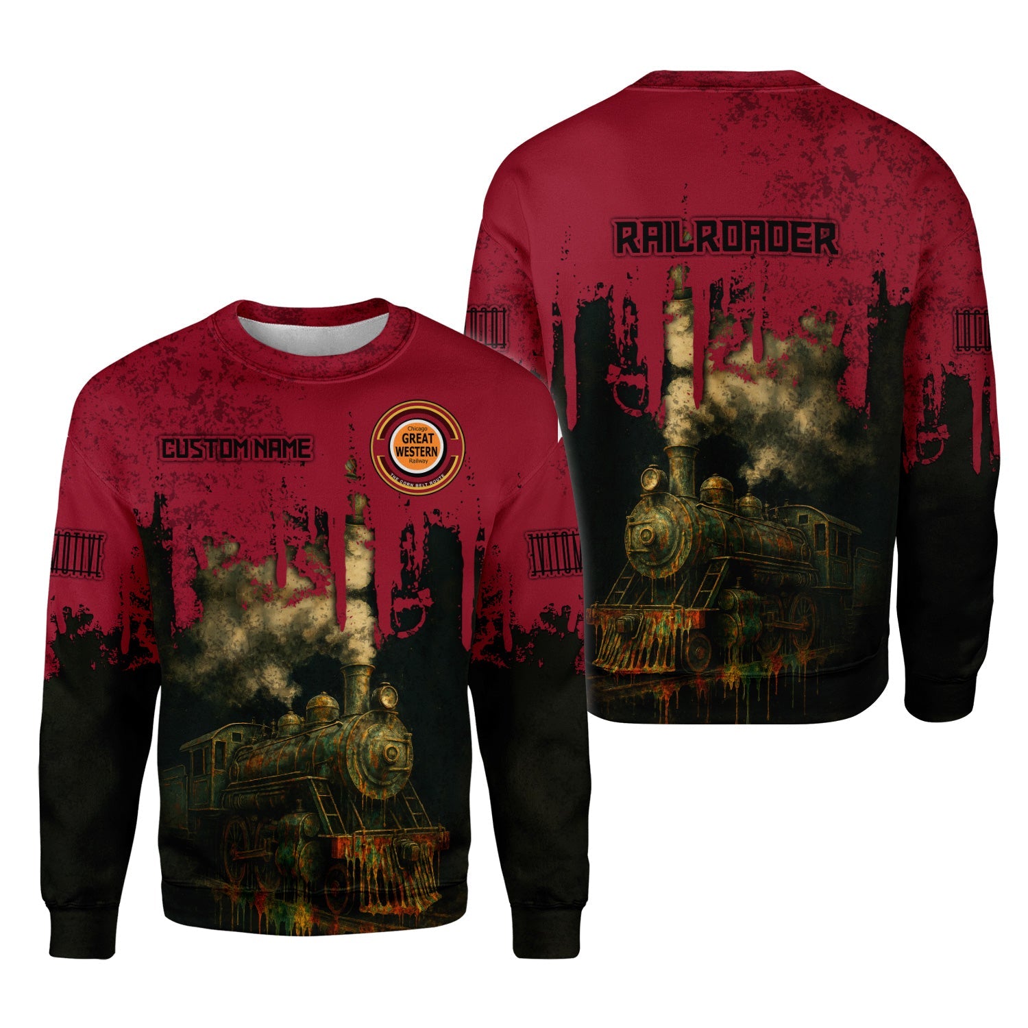 Railspirit Personalized Chicago Great Western Railroad Sweatshirt Vintage Train Art Style Shirt For Locomotive Fans