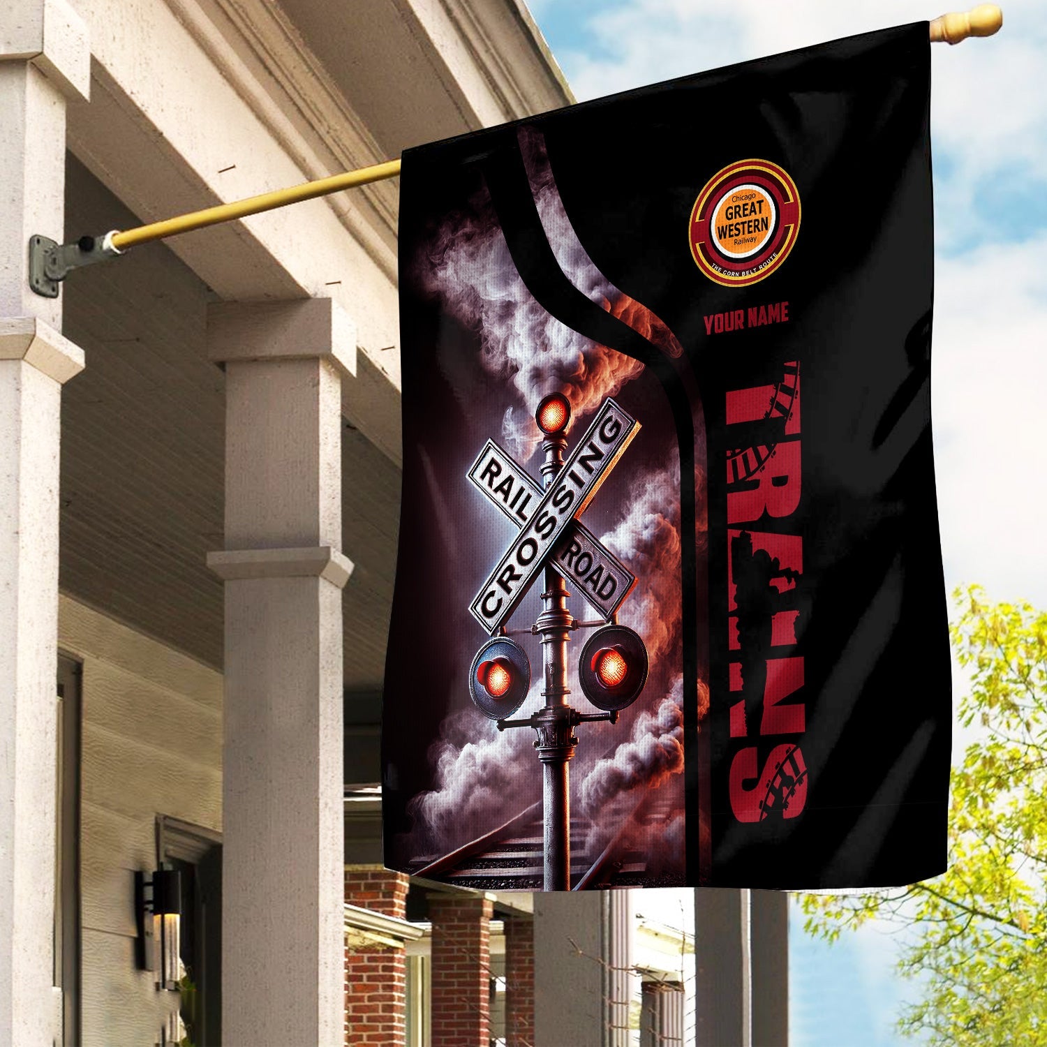 Railspirit Personalized Chicago Great Western Railroad Garden Flag Railroad Crossing Sign Flag All Over Print