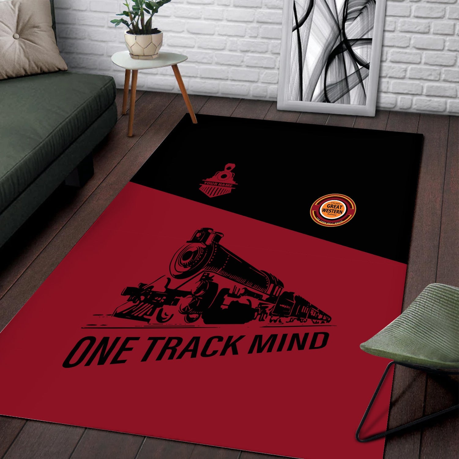 Railspirit Personalized Chicago Great Western Railroad Area Rug One Track Mind Train Rug Gift Idea For Train Lover