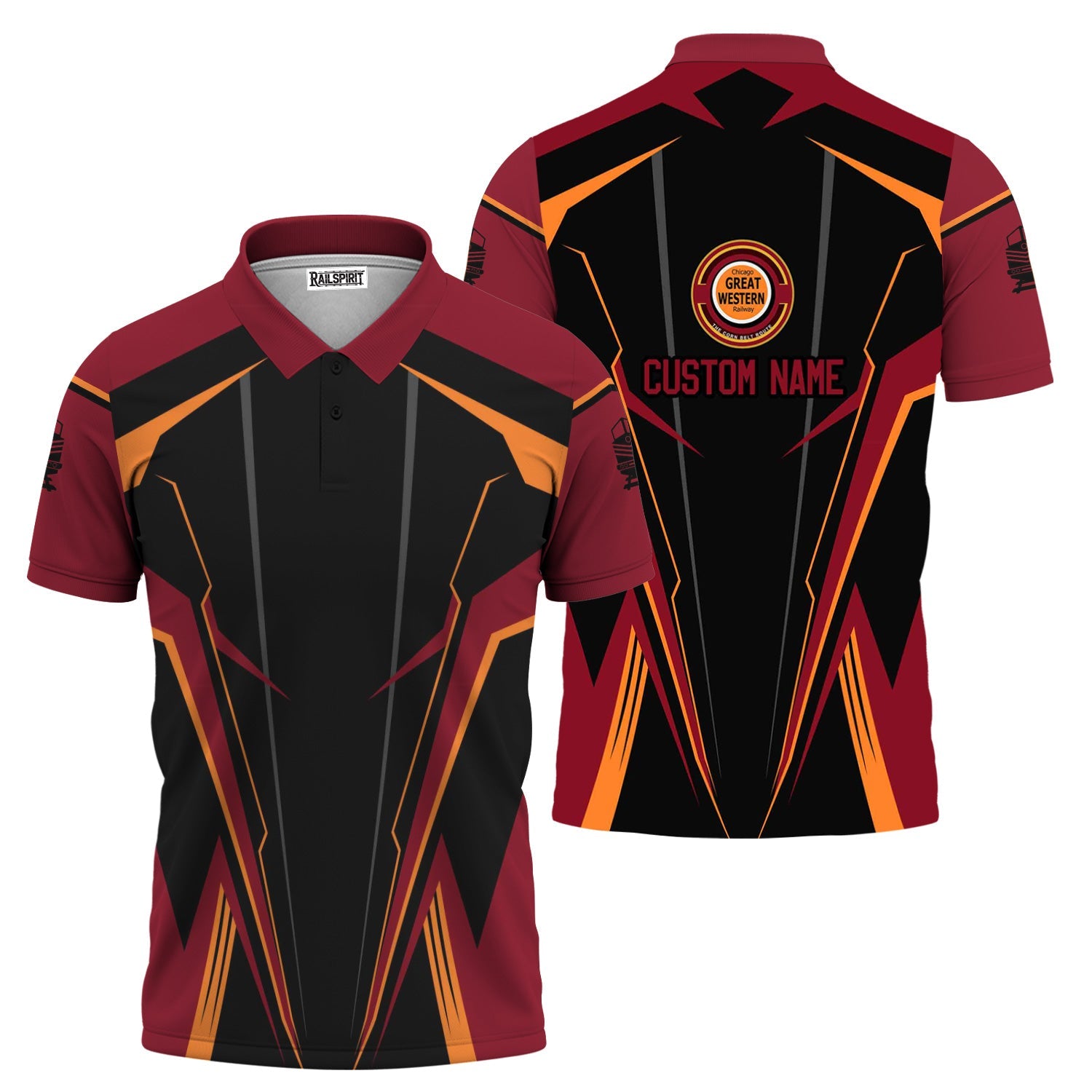 Railspirit Personalized Chicago Great Western Railroad Polo Shirt Lightning-Edge Design Train Shirt For Railroad Lovers