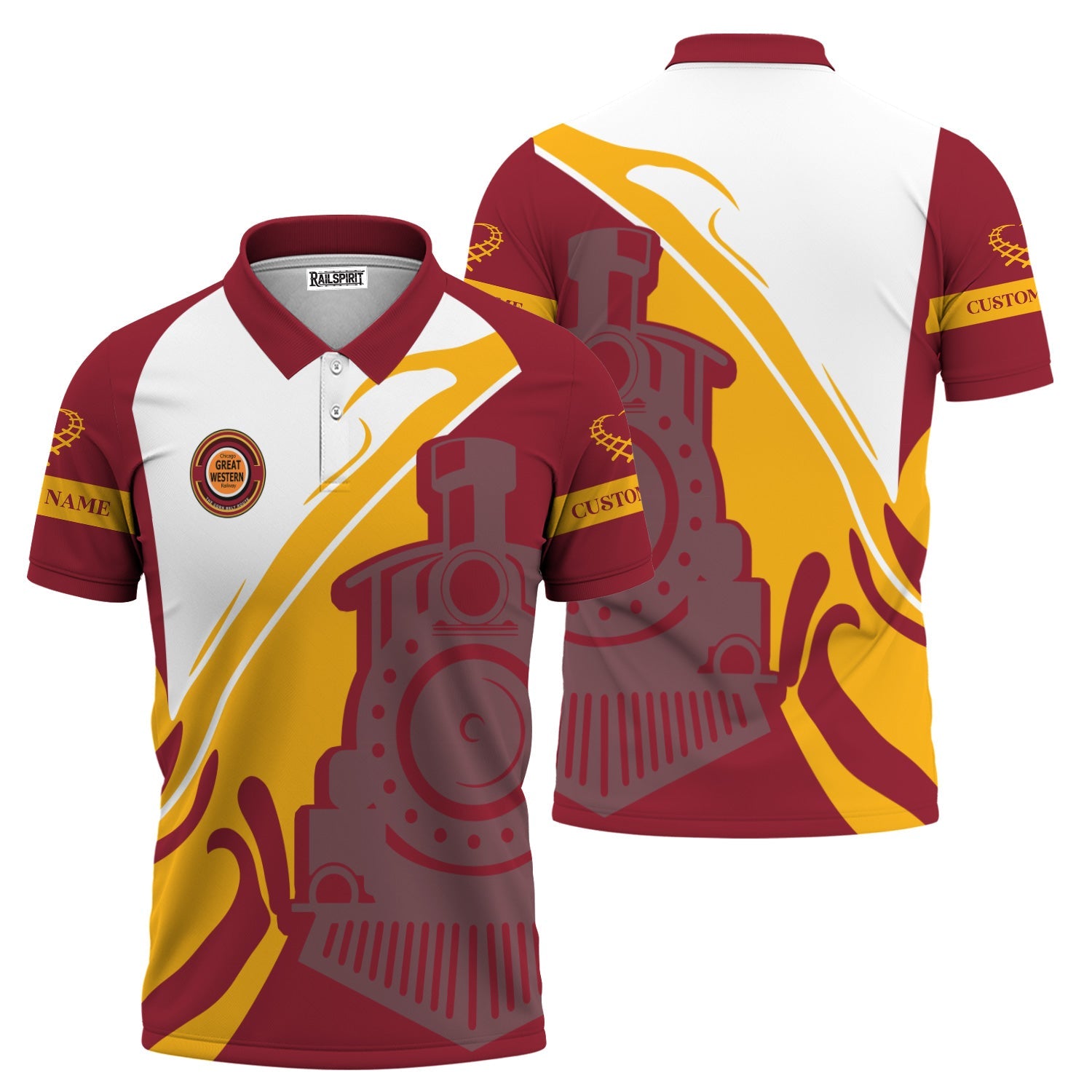 Railspirit Personalized Chicago Great Western Railroad Polo Shirt Flame-Inspired Style Shirt Gift Idea For Train Lovers
