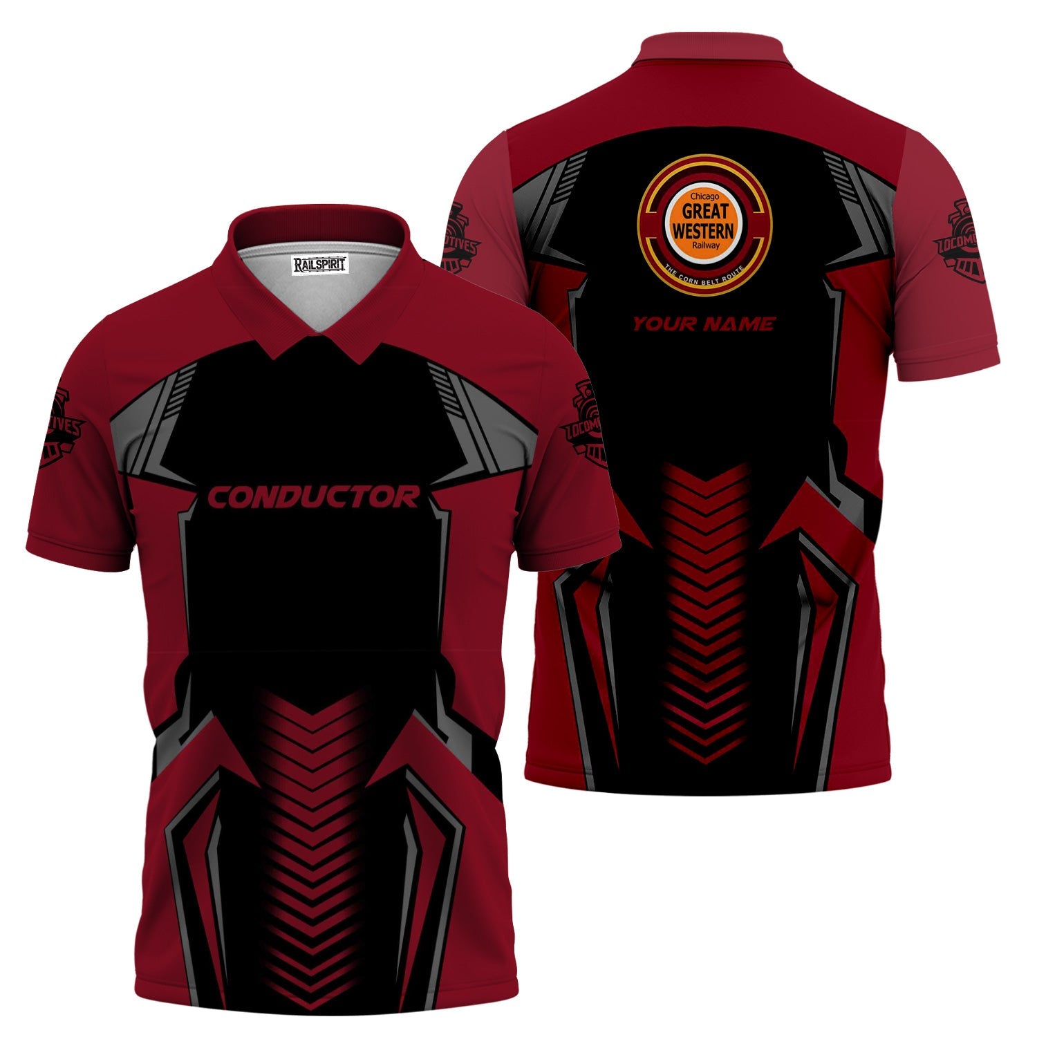 Railspirit Personalized Chicago Great Western Railroad Polo Shirt Standout Style with Custom Position Train Shirt