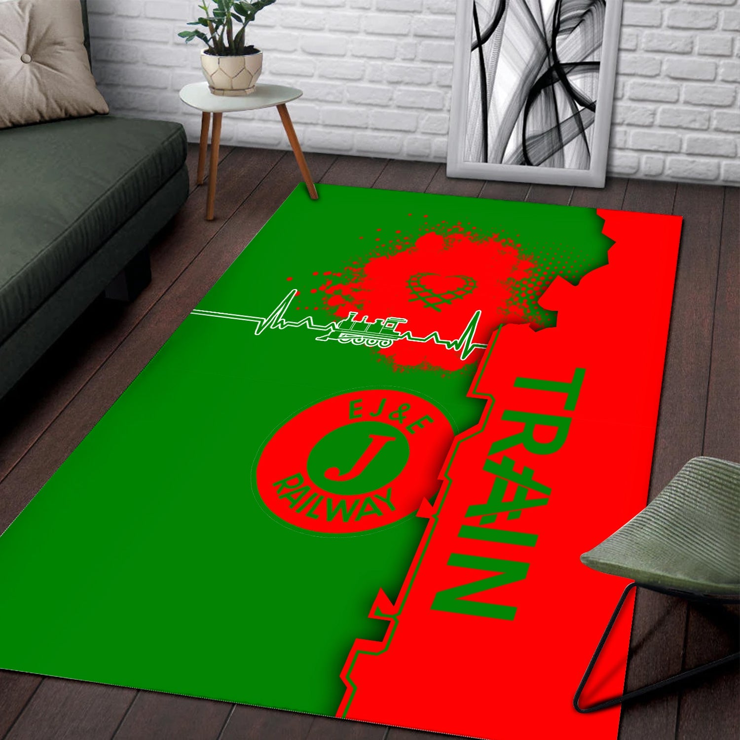 Railspirit Elgin Joliet And Eastern Railroad Area Rug Engine Heartbeat and Track Love Style Rug Gift Idea For Train Lovers