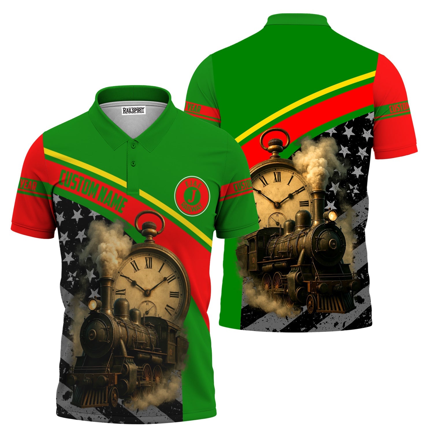 Railspirit Personalized Elgin Joliet And Eastern Railroad Polo Shirt Classic Steam Engine With Retro Pocket Watch Shirt All Over Print
