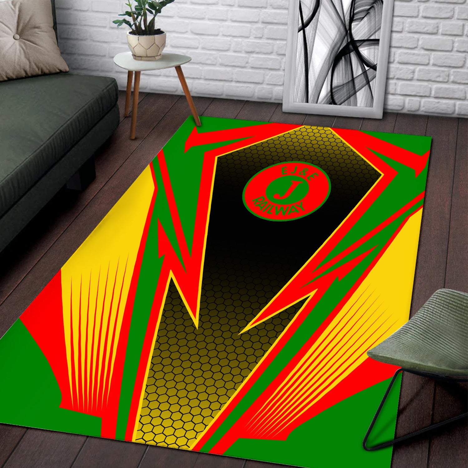 Railspirit Elgin Joliet And Eastern Railroad Area Rug Lightning Graphic Style Rug Gift Idea For Train Lover