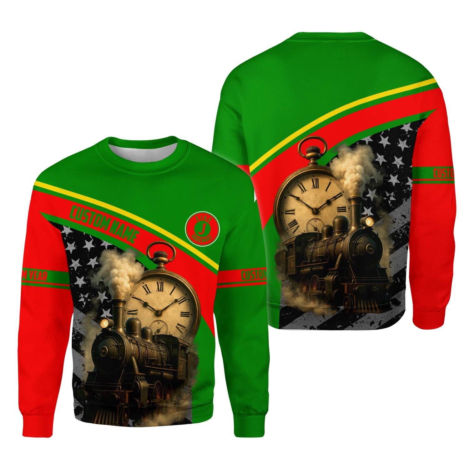 Railspirit Personalized Elgin Joliet And Eastern Railroad Sweatshirt Classic Steam Engine With Retro Pocket Watch Shirt All Over Print