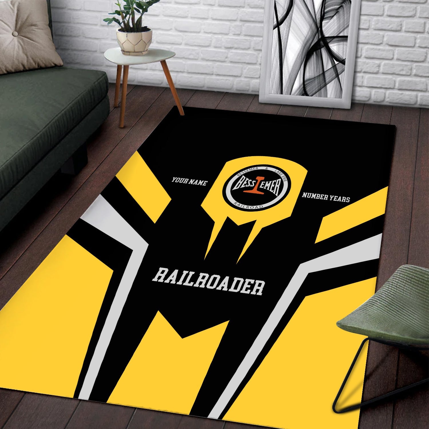 Railspirit Personalized Bessemer And Lake Erie Railroad Area Rug Custom Year Railroader Rug Gift Idea For Train Lover