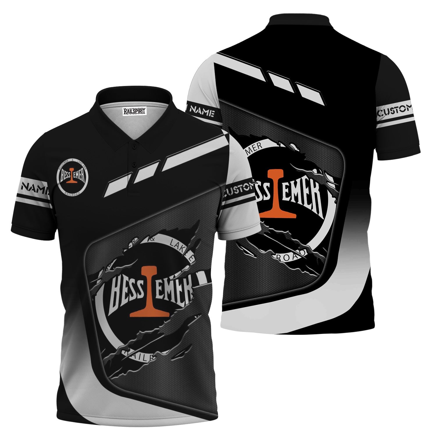 Railspirit Personalized Bessemer And Lake Erie Railroad Polo Shirt Ripped Texture Style Train Shirt For Railroad Fanatic