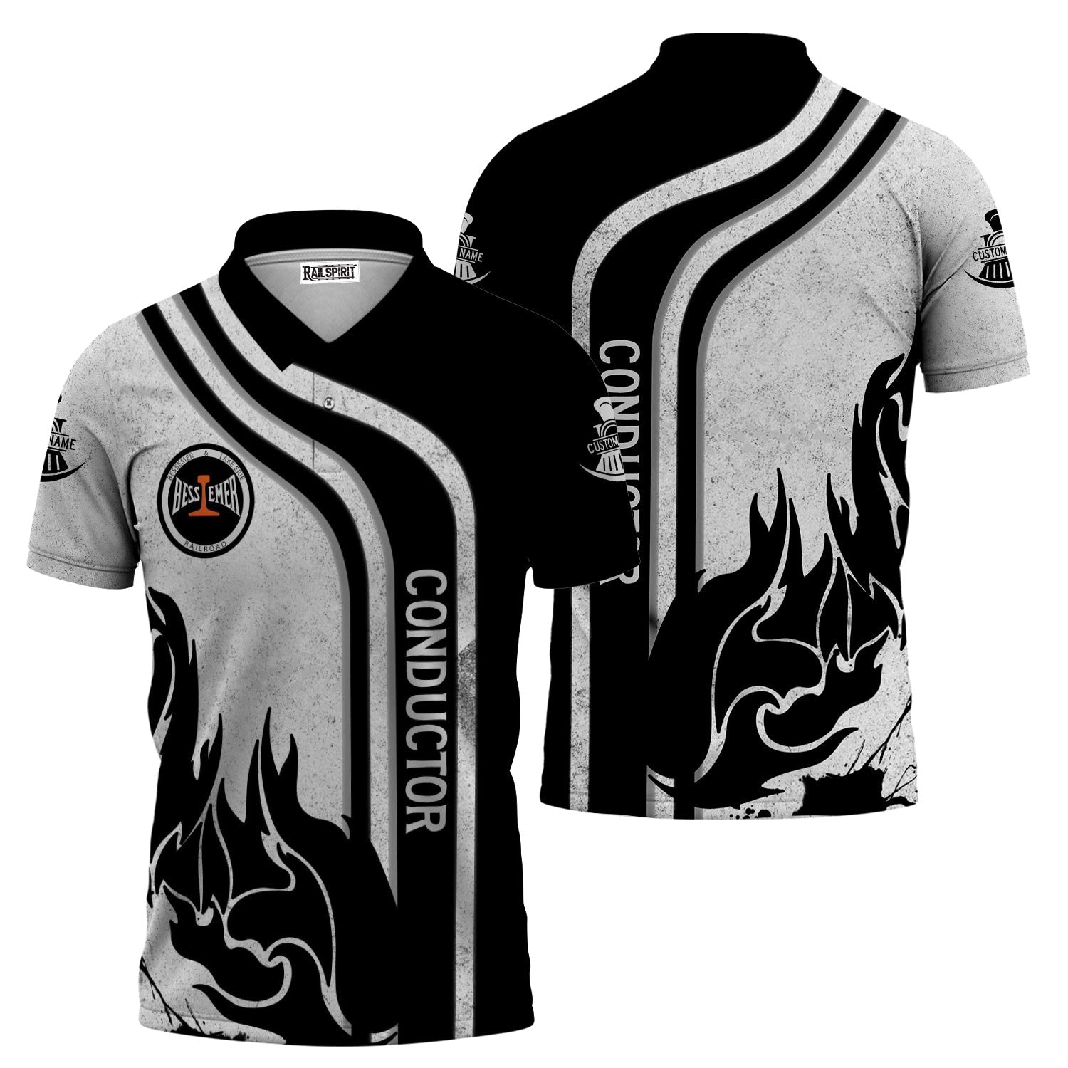 Railspirit Personalized Bessemer And Lake Erie Railroad Polo Shirt Flame Design with Custom Job Position Train Shirt