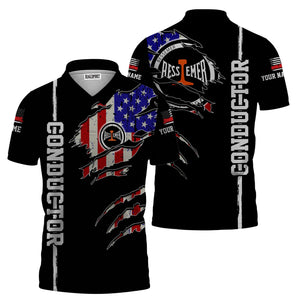 Railspirit Personalized Bessemer And Lake Erie Railroad Polo Shirt USA Flag Claw Art with Custom Job Train Shirt