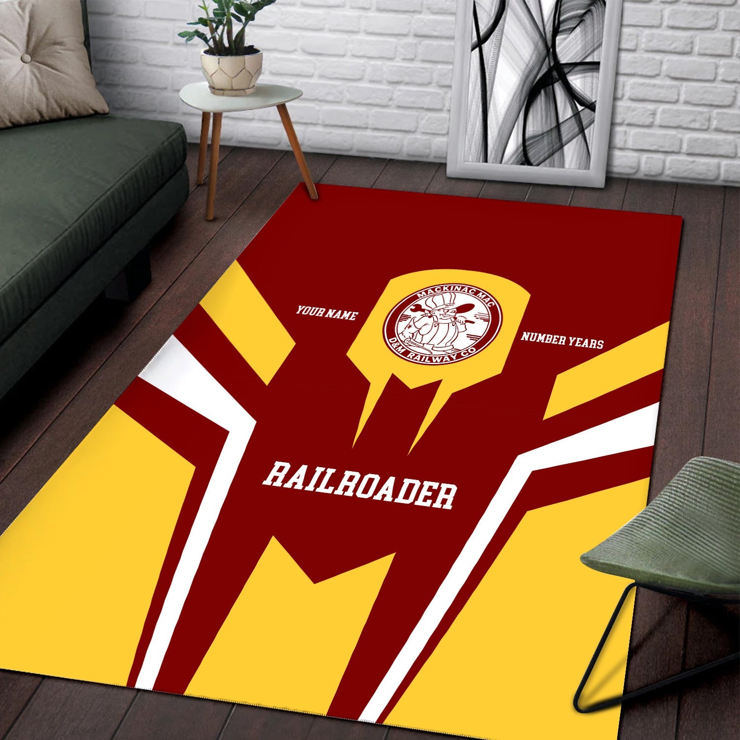 Railspirit Personalized Detroit & Mackinac Railroad Area Rug Custom Year Railroader Rug Gift Idea For Train Lover