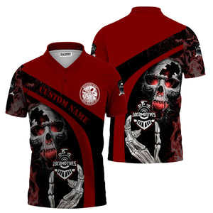 Railspirit Personalized Detroit & Mackinac Railroad Polo Shirt Flame Skull Design Train Shirt for Locomotive Fans