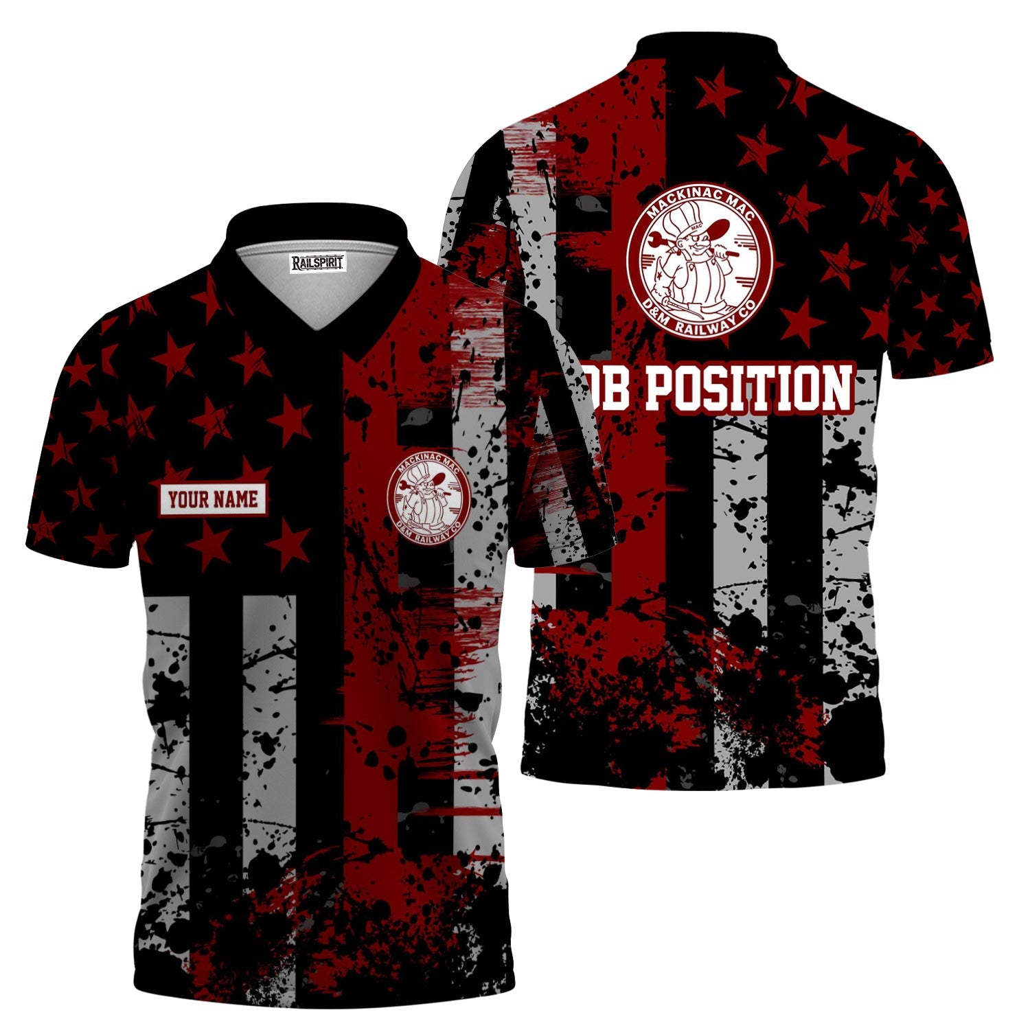 Railspirit Personalized Detroit & Mackinac Railroad Polo Shirt Artistic Paint American Flag Style Train Shirt