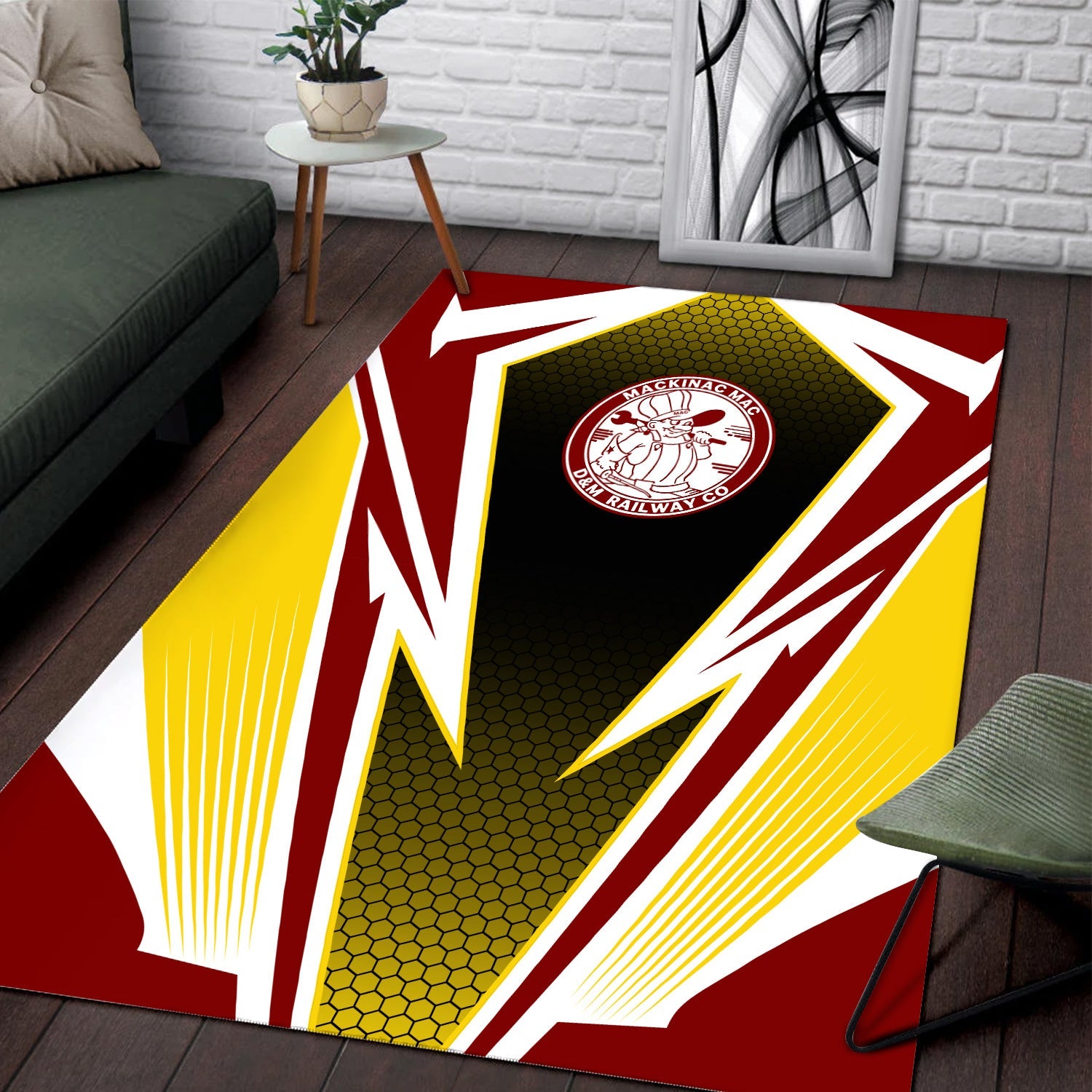 Railspirit Detroit & Mackinac Railroad Area Rug Lightning Graphic Style Rug Gift Idea For Train Lover