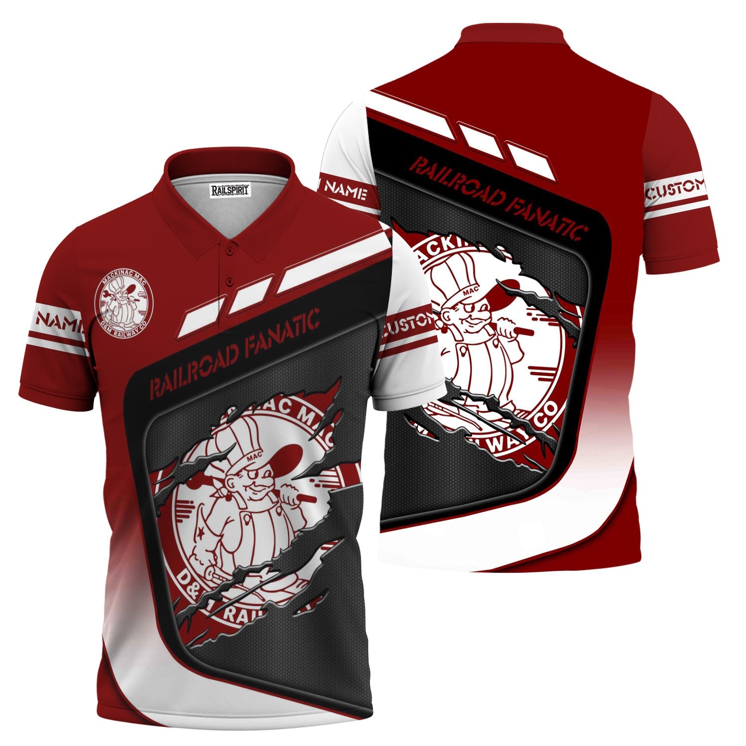 Railspirit Personalized Detroit & Mackinac Railroad Polo Shirt Ripped Texture Style Train Shirt For Railroad Fanatic